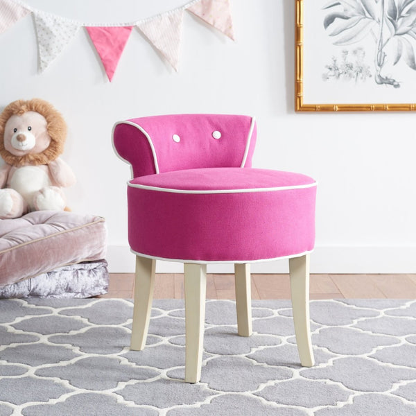 Safavieh Georgia Vanity Stool - Elegant Button-Tufted Design With Birch Legs For Chic Comfort In Any Space Fuchsia / Cream MCR4546R