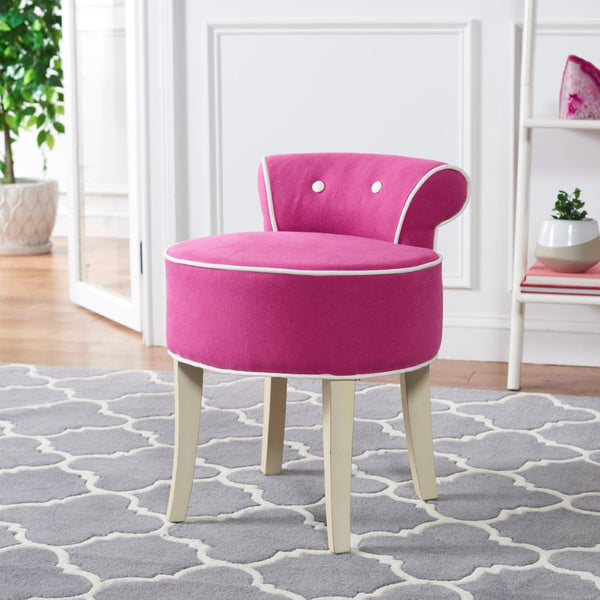 Safavieh Georgia Vanity Stool - Elegant Button-Tufted Design With Birch Legs For Chic Comfort In Any Space Fuchsia / Cream MCR4546R