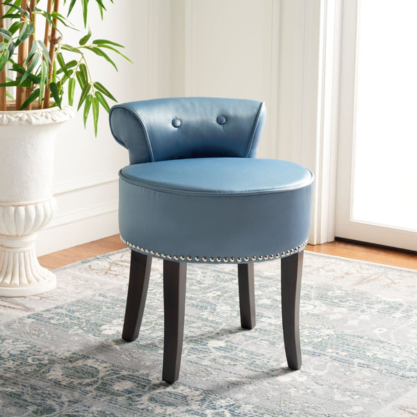Safavieh Georgia Vanity Stool - Elegant Button-Tufted Design With Birch Legs For Chic Comfort In Any Space Teal MCR4546S