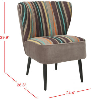 Safavieh Morgan Accent Chair - Cheerful Mid-Century Modern Design With Striped Upholstery And Birch Legs Multi / Mushroom MCR4548A