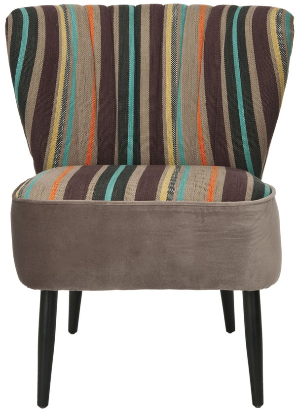 Safavieh Morgan Accent Chair - Cheerful Mid-Century Modern Design With Striped Upholstery And Birch Legs Multi / Mushroom MCR4548A