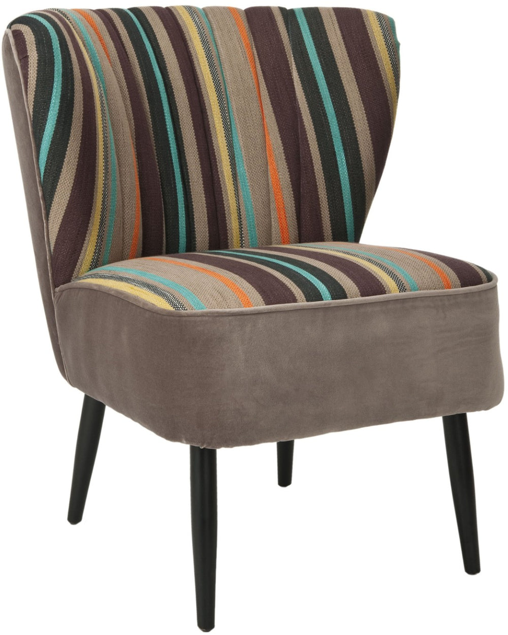 Safavieh Morgan Accent Chair - Cheerful Mid-Century Modern Design With Striped Upholstery And Birch Legs Multi / Mushroom MCR4548A
