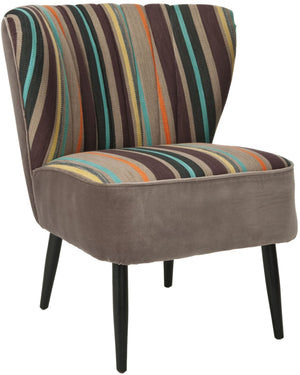 Safavieh Morgan Accent Chair - Cheerful Mid-Century Modern Design With Striped Upholstery And Birch Legs Multi / Mushroom MCR4548A
