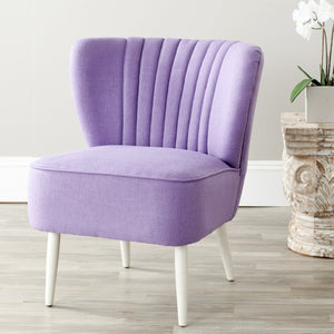Safavieh Morgan Accent Chair - Cheerful Mid-Century Modern Design With Striped Upholstery And Birch Legs Purple MCR4548C