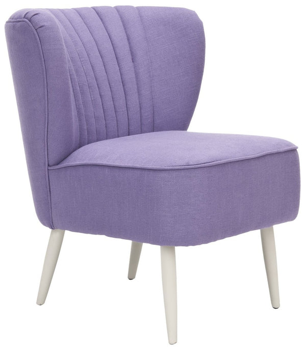 Safavieh Morgan Accent Chair - Cheerful Mid-Century Modern Design With Striped Upholstery And Birch Legs Purple MCR4548C
