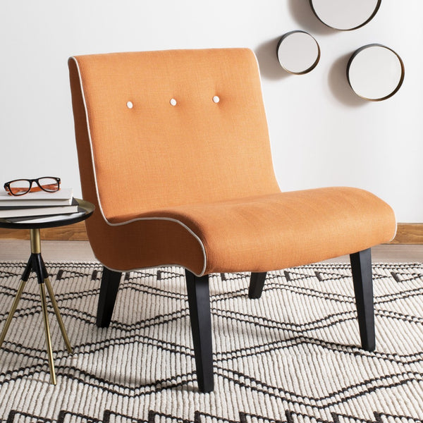 Safavieh Mandell Accent Chair - Mid-Century Modern Design With Button-Tufted Back For Stylish Home Decor Orange/Black MCR4552A