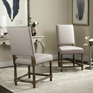 Safavieh Faxon Side Chairs In Taupe - Elegant Linen Upholstery With Sturdy Dark Oak Legs For Any Space Taupe Wood,Fabric,Foam,Metal Mcr4557a-set2