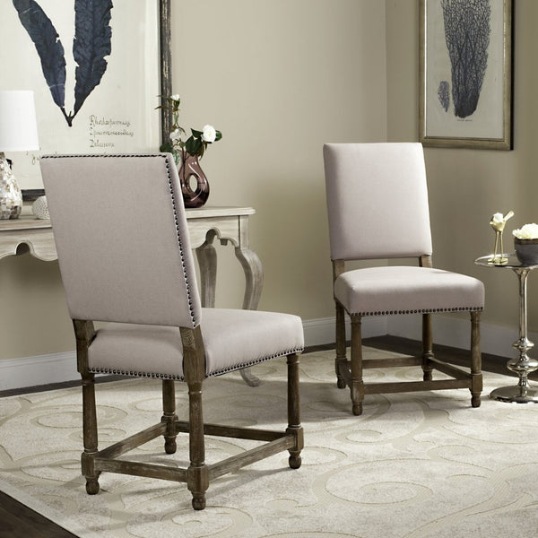 Safavieh Faxon Side Chairs In Taupe - Elegant Linen Upholstery With Sturdy Dark Oak Legs For Any Space Taupe Wood,Fabric,Foam,Metal Mcr4557a-set2
