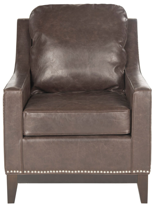 Safavieh Colton Club Chair - Transitional Antique Brown Pu Leather Accent Chair With Plush Comfort & Elegance MCR4570C