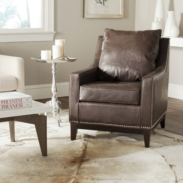 Safavieh Colton Club Chair - Transitional Antique Brown Pu Leather Accent Chair With Plush Comfort & Elegance MCR4570C