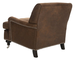 Safavieh Chloe Club Chair - Elegant Upholstered Accent With Birchwood Legs And Casters For Versatile Living Spaces Brown MCR4571G