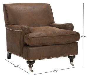 Safavieh Chloe Club Chair - Elegant Upholstered Accent With Birchwood Legs And Casters For Versatile Living Spaces Brown MCR4571G