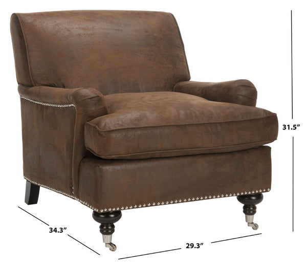 Safavieh Chloe Club Chair - Elegant Upholstered Accent With Birchwood Legs And Casters For Versatile Living Spaces Brown MCR4571G