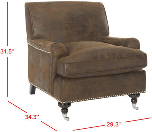 Safavieh Chloe Club Chair - Elegant Upholstered Accent With Birchwood Legs And Casters For Versatile Living Spaces Brown MCR4571G