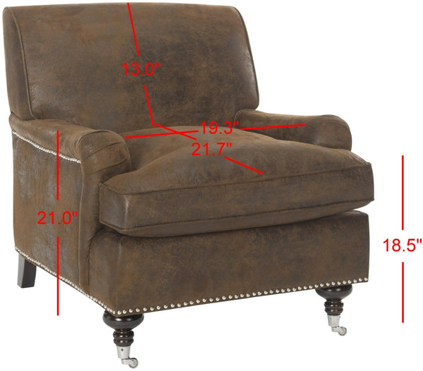 Safavieh Chloe Club Chair - Elegant Upholstered Accent With Birchwood Legs And Casters For Versatile Living Spaces Brown MCR4571G