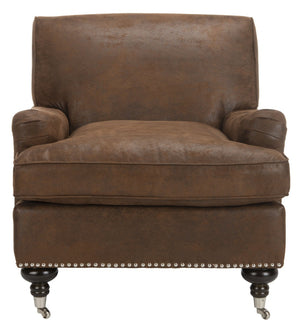 Safavieh Chloe Club Chair - Elegant Upholstered Accent With Birchwood Legs And Casters For Versatile Living Spaces Brown MCR4571G