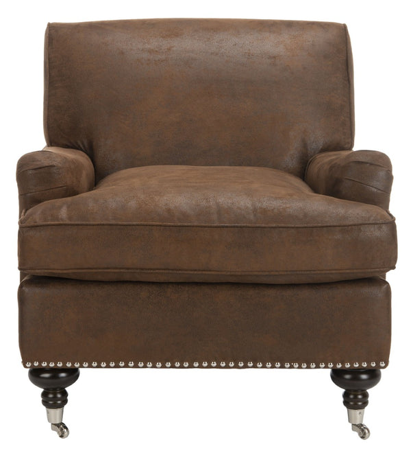 Safavieh Chloe Club Chair - Elegant Upholstered Accent With Birchwood Legs And Casters For Versatile Living Spaces Brown MCR4571G
