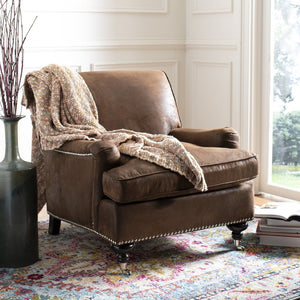 Safavieh Chloe Club Chair - Elegant Upholstered Accent With Birchwood Legs And Casters For Versatile Living Spaces Brown MCR4571G
