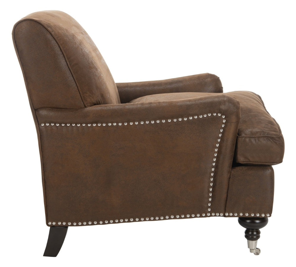 Safavieh Chloe Club Chair - Elegant Upholstered Accent With Birchwood Legs And Casters For Versatile Living Spaces Brown MCR4571G