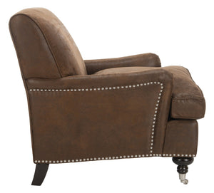 Safavieh Chloe Club Chair - Elegant Upholstered Accent With Birchwood Legs And Casters For Versatile Living Spaces Brown MCR4571G