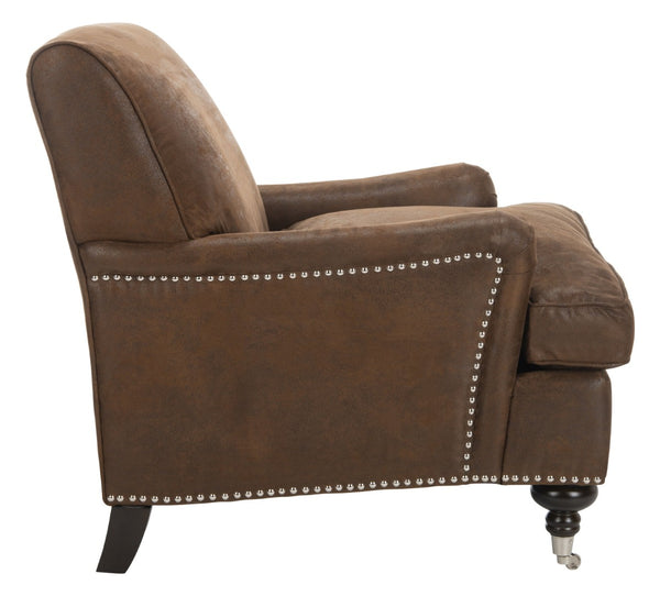 Safavieh Chloe Club Chair - Elegant Upholstered Accent With Birchwood Legs And Casters For Versatile Living Spaces Brown MCR4571G