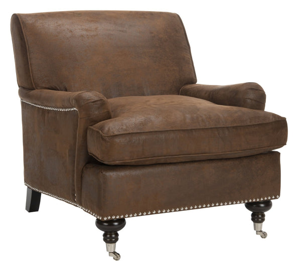 Safavieh Chloe Club Chair - Elegant Upholstered Accent With Birchwood Legs And Casters For Versatile Living Spaces Brown MCR4571G