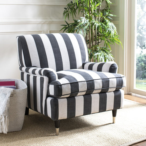 Safavieh Chloe Club Chair - Elegant Upholstered Accent With Birchwood Legs And Casters For Versatile Living Spaces Black / White MCR4571H