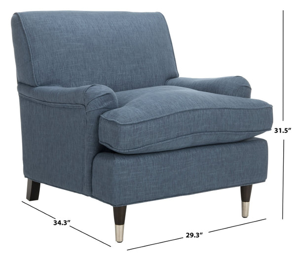Safavieh Chloe Club Chair - Elegant Upholstered Accent With Birchwood Legs And Casters For Versatile Living Spaces Navy MCR4571J