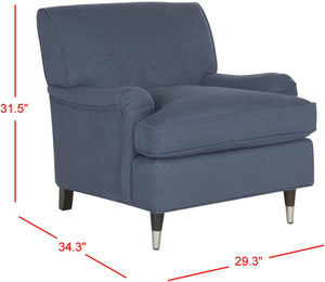 Safavieh Chloe Club Chair - Elegant Upholstered Accent With Birchwood Legs And Casters For Versatile Living Spaces Navy MCR4571J