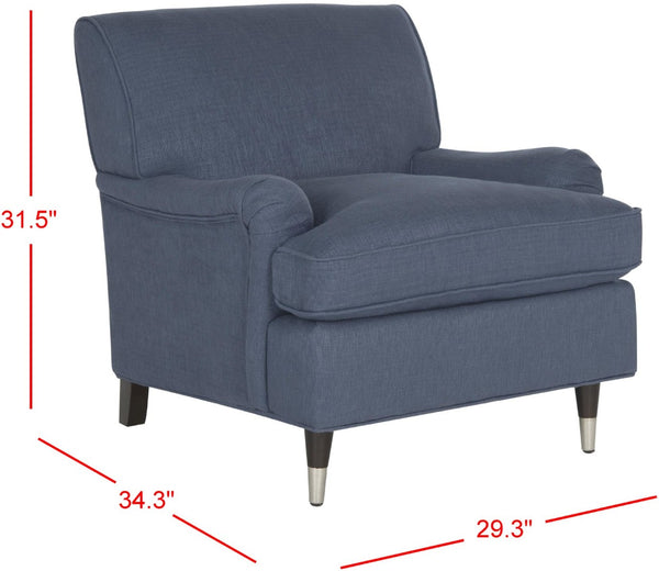 Safavieh Chloe Club Chair - Elegant Upholstered Accent With Birchwood Legs And Casters For Versatile Living Spaces Navy MCR4571J