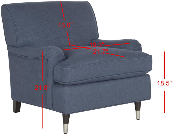 Safavieh Chloe Club Chair - Elegant Upholstered Accent With Birchwood Legs And Casters For Versatile Living Spaces Navy MCR4571J