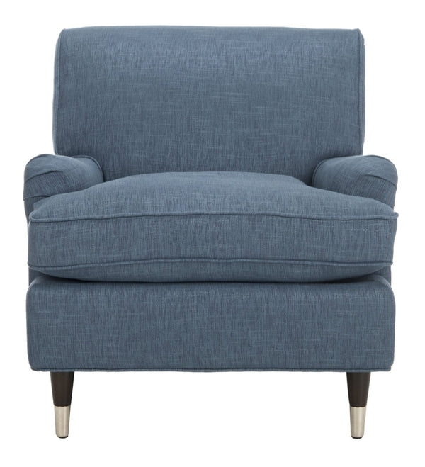 Safavieh Chloe Club Chair - Elegant Upholstered Accent With Birchwood Legs And Casters For Versatile Living Spaces Navy MCR4571J