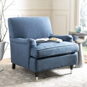 Safavieh Chloe Club Chair - Elegant Upholstered Accent With Birchwood Legs And Casters For Versatile Living Spaces Navy MCR4571J