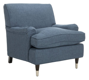 Safavieh Chloe Club Chair - Elegant Upholstered Accent With Birchwood Legs And Casters For Versatile Living Spaces Navy MCR4571J
