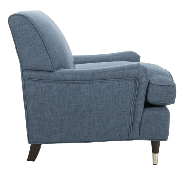 Safavieh Chloe Club Chair - Elegant Upholstered Accent With Birchwood Legs And Casters For Versatile Living Spaces Navy MCR4571J