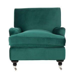 Safavieh Chloe Club Chair - Elegant Upholstered Accent With Birchwood Legs And Casters For Versatile Living Spaces Emerald MCR4571P