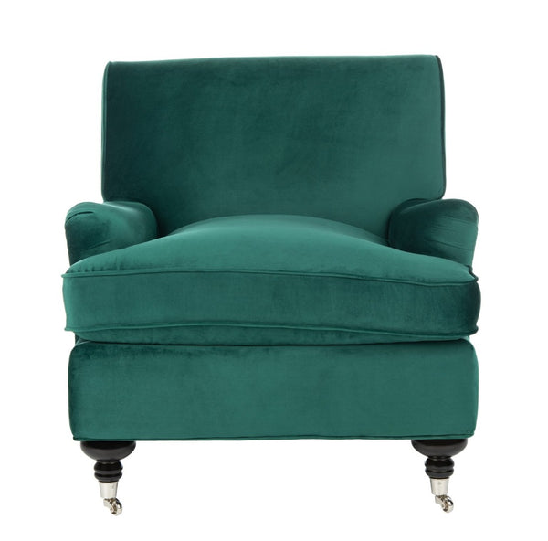 Safavieh Chloe Club Chair - Elegant Upholstered Accent With Birchwood Legs And Casters For Versatile Living Spaces Emerald MCR4571P