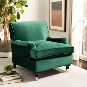 Safavieh Chloe Club Chair - Elegant Upholstered Accent With Birchwood Legs And Casters For Versatile Living Spaces Emerald MCR4571P