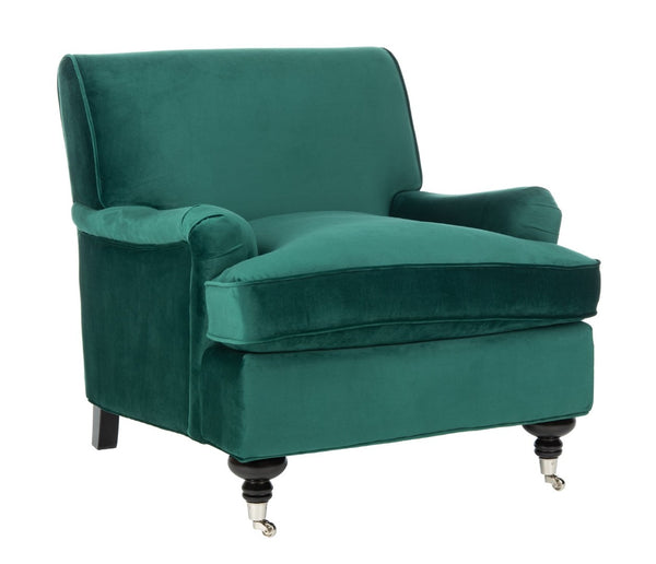Safavieh Chloe Club Chair - Elegant Upholstered Accent With Birchwood Legs And Casters For Versatile Living Spaces Emerald MCR4571P