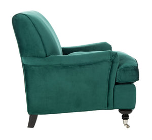 Safavieh Chloe Club Chair - Elegant Upholstered Accent With Birchwood Legs And Casters For Versatile Living Spaces Emerald MCR4571P
