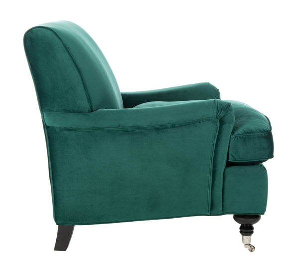Safavieh Chloe Club Chair - Elegant Upholstered Accent With Birchwood Legs And Casters For Versatile Living Spaces Emerald MCR4571P