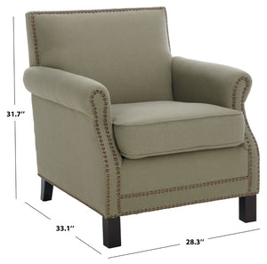 Safavieh Easton Club Chair - Elegant Linen Upholstery With Brass Nailheads For Timeless Comfort And Style Seamist MCR4572A