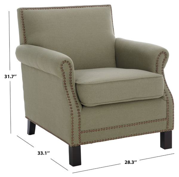 Safavieh Easton Club Chair - Elegant Linen Upholstery With Brass Nailheads For Timeless Comfort And Style Seamist MCR4572A