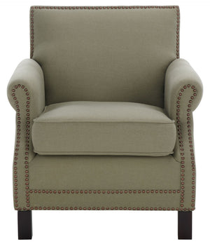 Safavieh Easton Club Chair - Elegant Linen Upholstery With Brass Nailheads For Timeless Comfort And Style Seamist MCR4572A