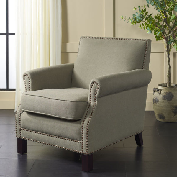 Safavieh Easton Club Chair - Elegant Linen Upholstery With Brass Nailheads For Timeless Comfort And Style Seamist MCR4572A