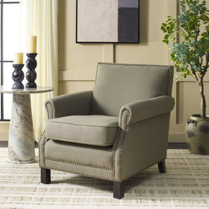 Safavieh Easton Club Chair - Elegant Linen Upholstery With Brass Nailheads For Timeless Comfort And Style Seamist MCR4572A