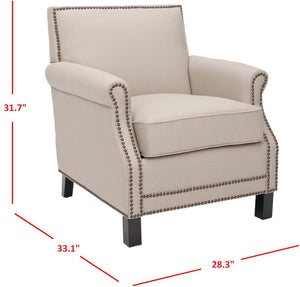Safavieh Easton Club Chair - Elegant Linen Upholstery With Brass Nailheads For Timeless Comfort And Style Taupe MCR4572B