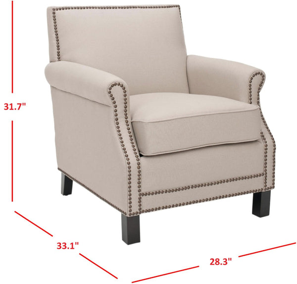 Safavieh Easton Club Chair - Elegant Linen Upholstery With Brass Nailheads For Timeless Comfort And Style Taupe MCR4572B