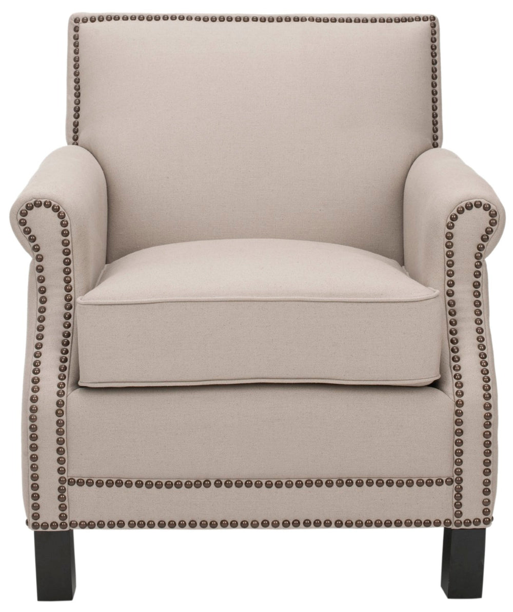 Safavieh Easton Club Chair - Elegant Linen Upholstery With Brass Nailheads For Timeless Comfort And Style Taupe MCR4572B