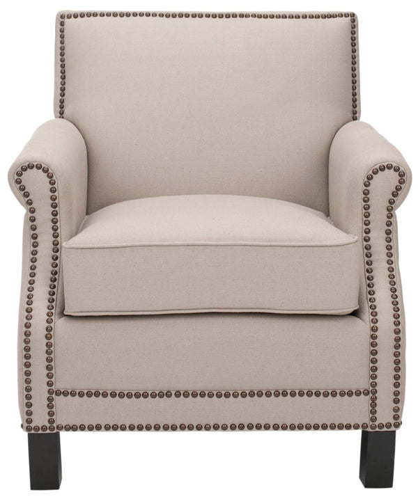 Safavieh Easton Club Chair - Elegant Linen Upholstery With Brass Nailheads For Timeless Comfort And Style Taupe MCR4572B